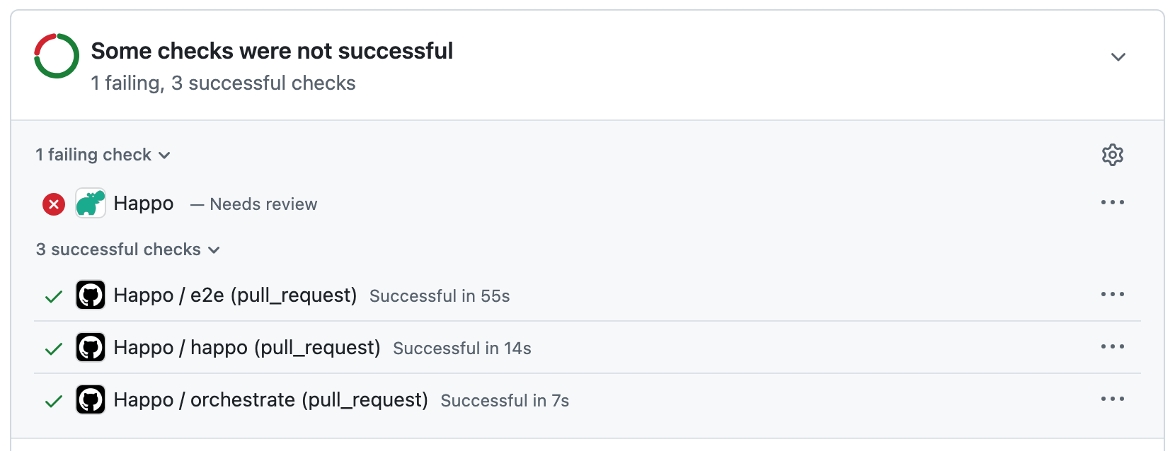 Two Happo projects with a combined status for a PR