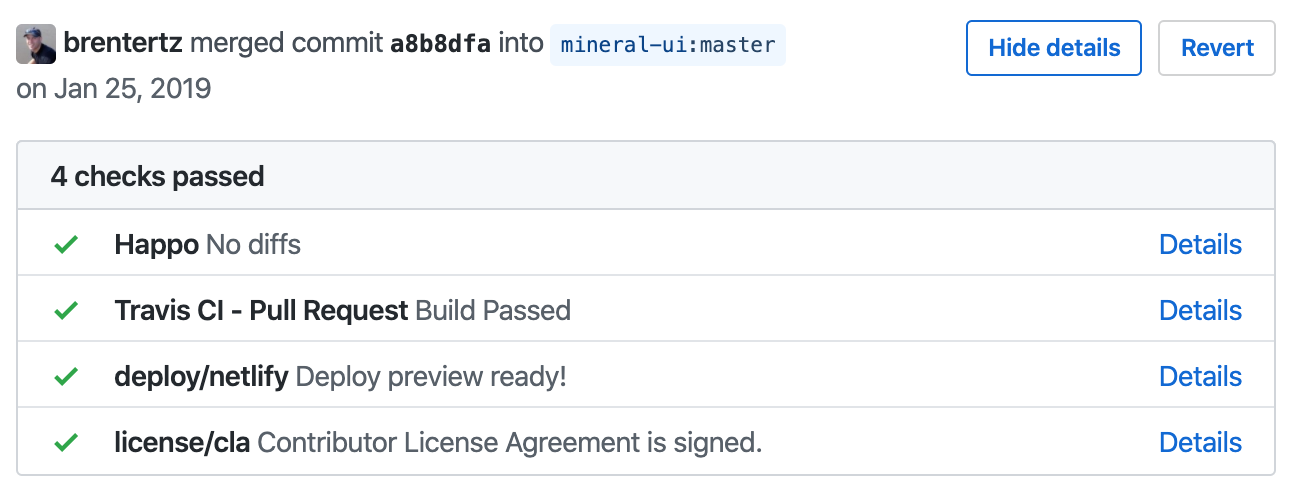 Happo status on a GitHub pull request
